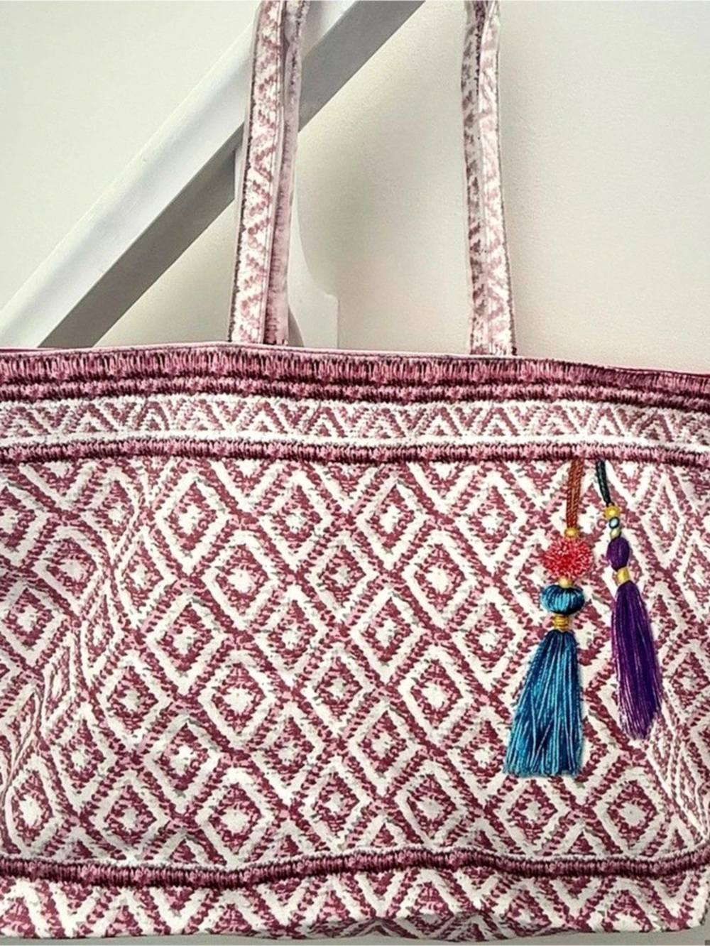 Geometric Tote in Pink & White Like New